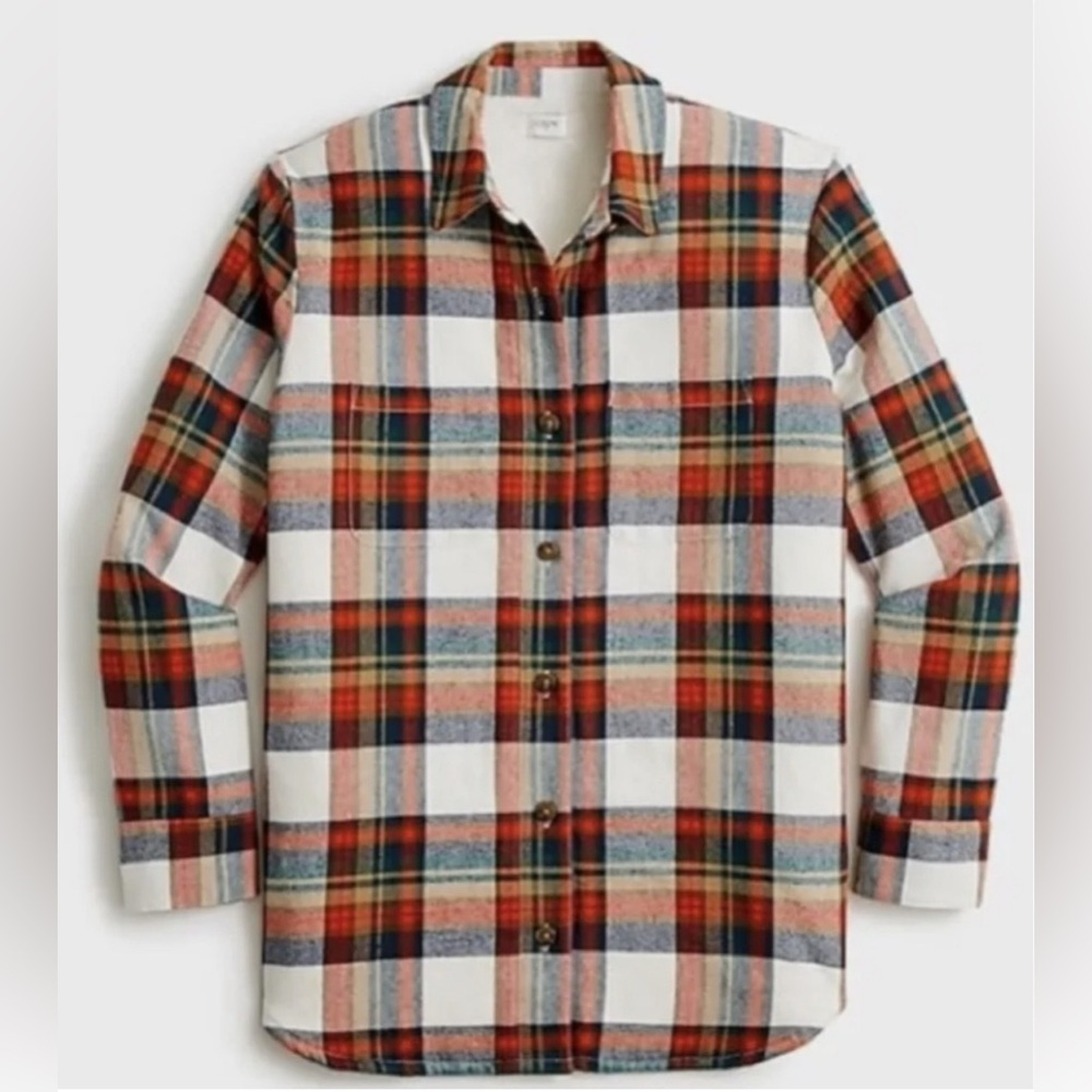 J.Crew Plaid Sherpa Lined Shacket Jacket Oversized Small 100% Cotton Flannel